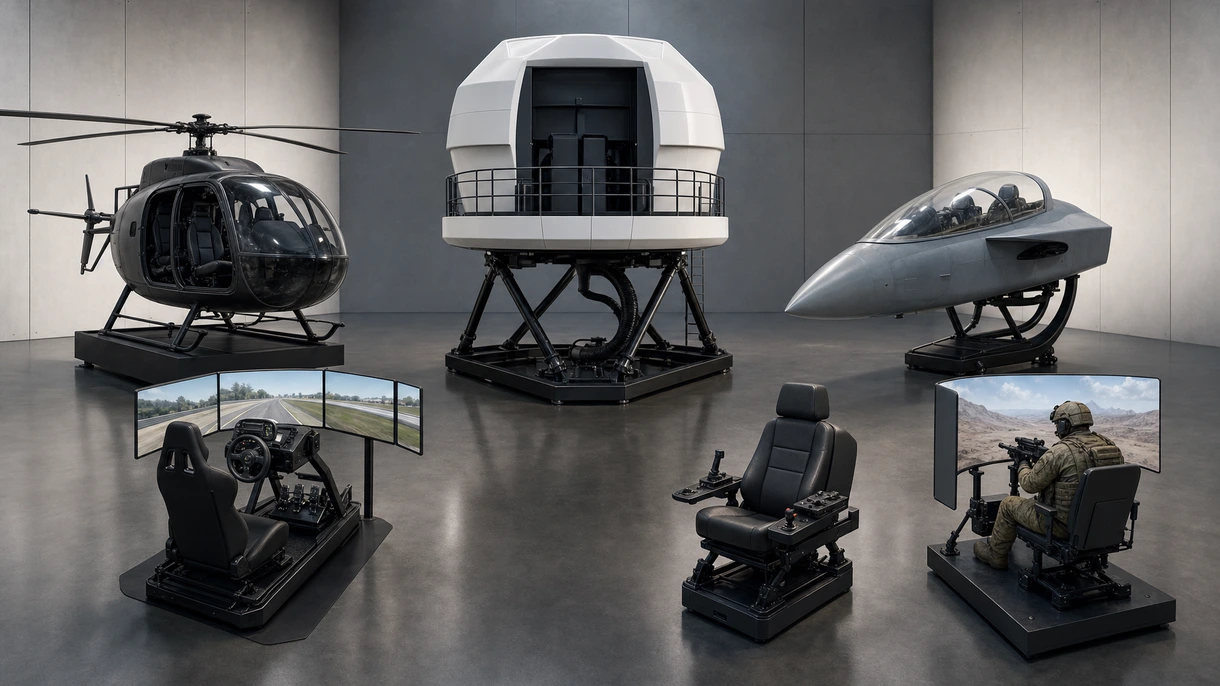 Professionelles Pilotentraining in einem Full-Flight-Simulator-Cockpit des Levels D mit hochauflösenden visuellen Displays.