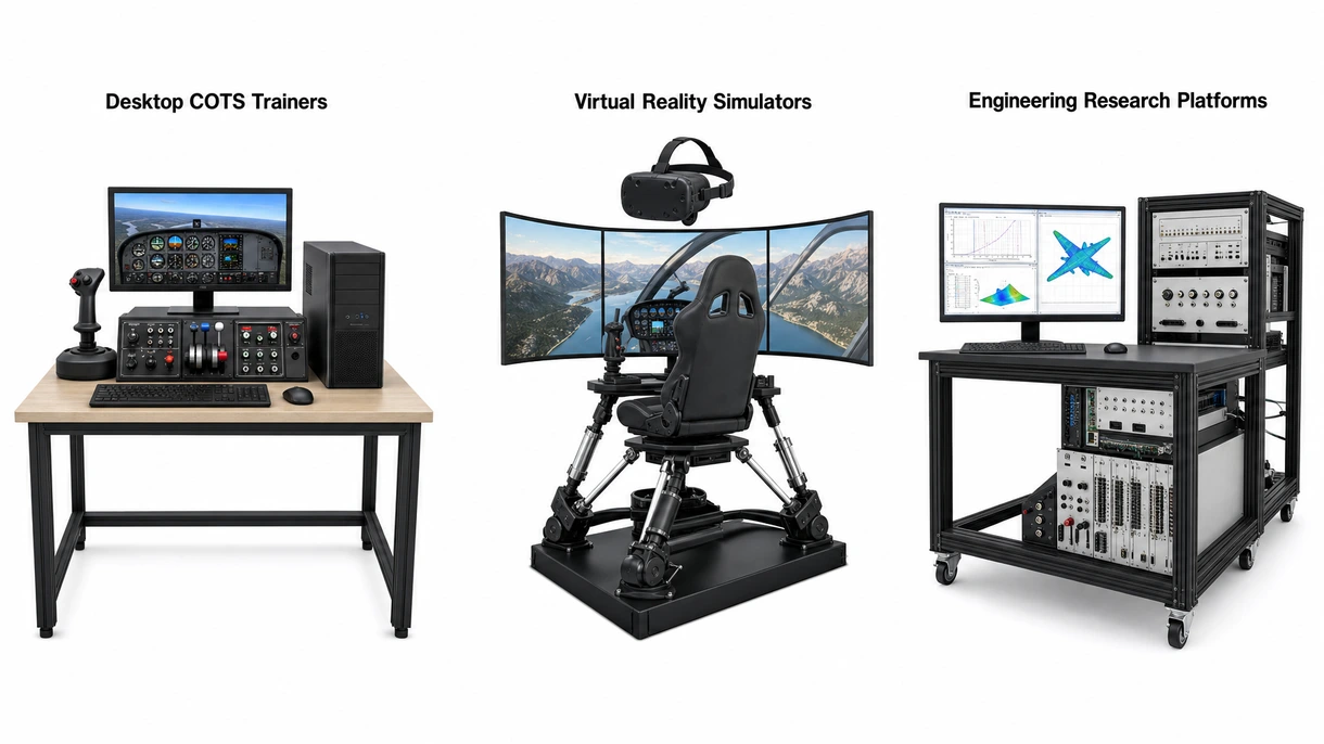 Detailaufnahme eines hochpräzisen Steuerhorns (Yoke), das in professionellen Desktop-basierten Luft- und Raumfahrtsimulationssystemen verwendet wird.