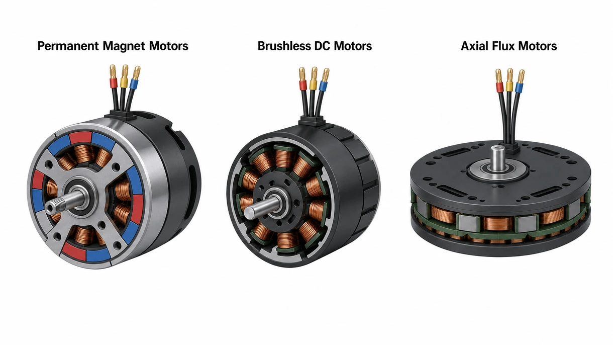 Technische Nahaufnahme eines bürstenlosen UAV-Motors mit Details zu den internen Kupferwicklungen und der hochwertigen Permanentmagnet-Rotorbaugruppe.
