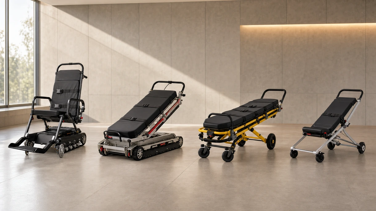 Vehículo ambulift autónomo acoplándose a un avión comercial de fuselaje ancho en la plataforma de un aeropuerto concurrido para el embarque de pasajeros.