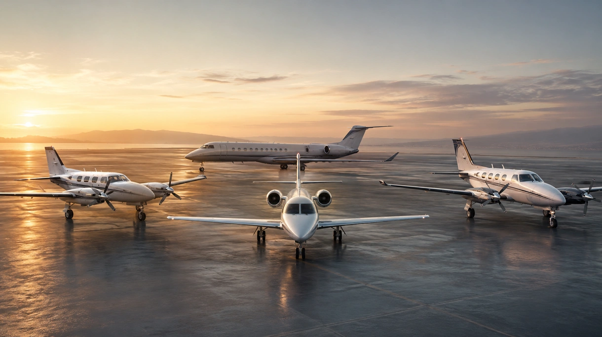 Avión comercial bimotor profesional realizando el rodaje en la pista de la terminal de un gran aeropuerto internacional durante las operaciones al atardecer.