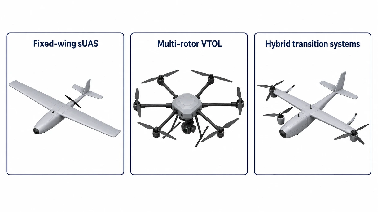Primer plano técnico de un sistema de estabilizador (gimbal) y un sensor multiespectral integrados en un chasis compacto de minidrón de grado aeroespacial.