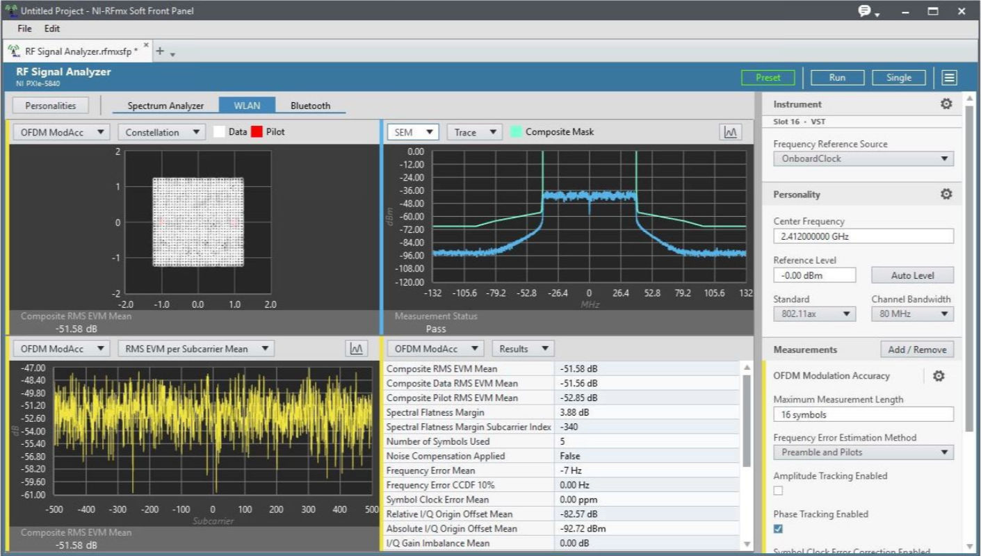Software de prueba RFmx WLAN National Instruments de análisis