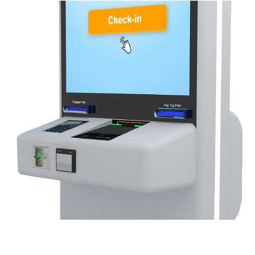 Terminal para check-in con lector de códigos de barras - Q-KAPP - QUAVIS - con lector de tarjetas de embarque / con impresora / con CUSS