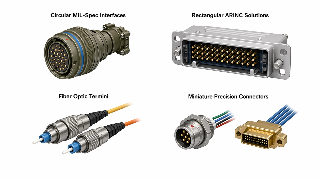 Vue macro d'un connecteur de données circulaire MIL-spec montrant les broches plaquées or et les joints de blindage contre les interférences électromagnétiques de haute précision.