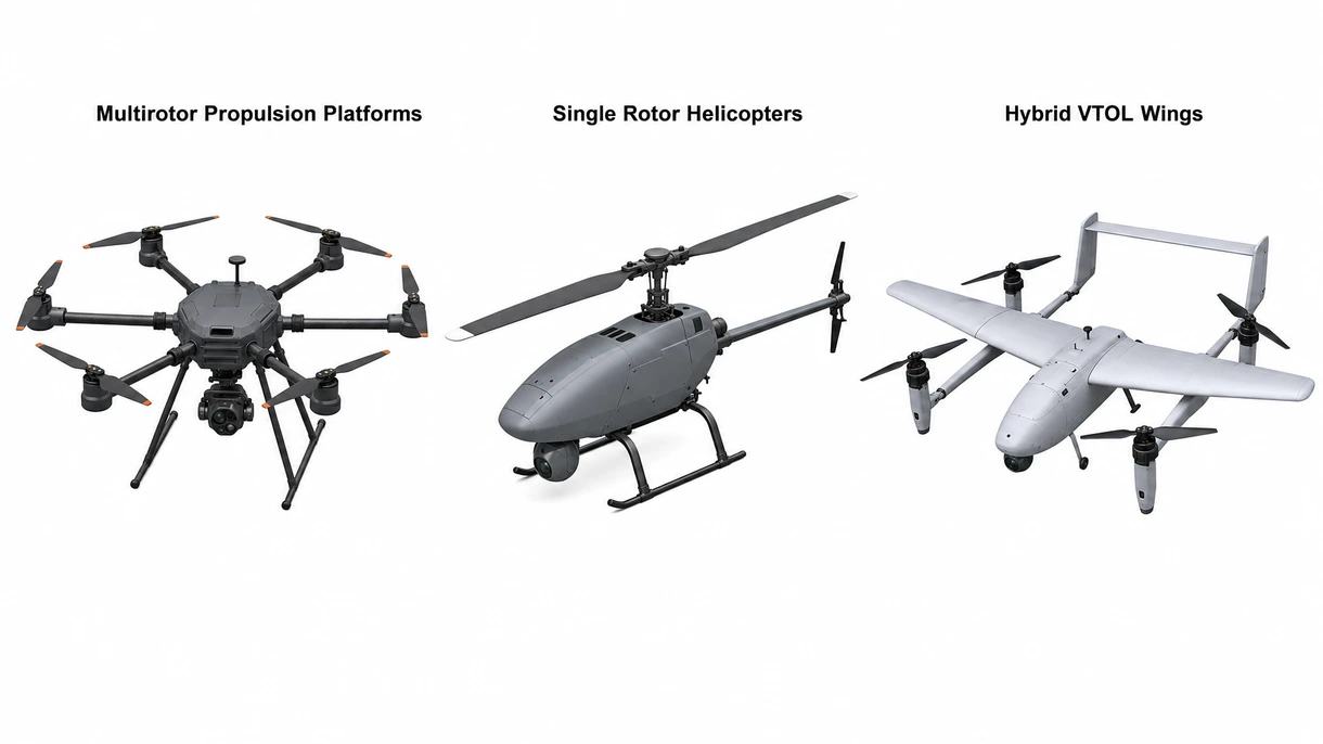 Vue détaillée d'un ensemble rotor en fibre de carbone et d'un système de moteur brushless sur un drone à voilure tournante industriel haute performance.