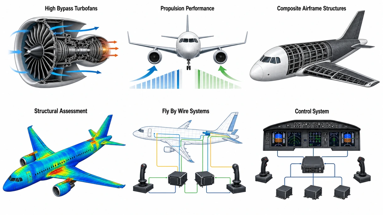 Gros plan technique d'un turboréacteur à double flux montrant les aubes de soufflante et l'ensemble de la nacelle d'un avion.