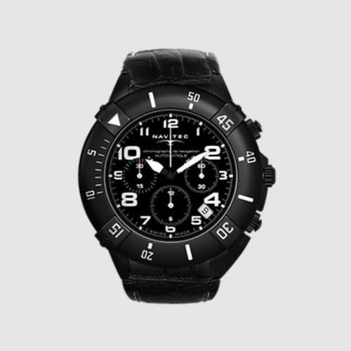 Montre aviator - TCA All black - Navitec  - chronographe / avec double fuseau horaire / remontage automatique