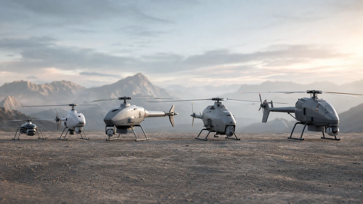 Professional rotary wing UAV performing a high-altitude inspection of an airport radar tower during a security patrol mission.