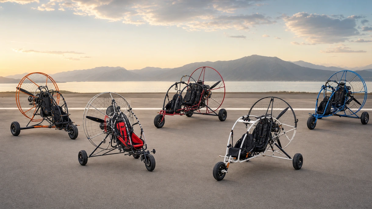 Professional paratrike taxiing on a paved runway during a multi-role aerial surveillance mission in a controlled airspace environment.