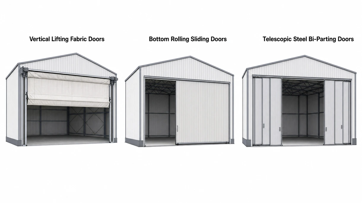 Detailed view of a heavy-duty bottom-rolling hangar door track and drive motor system for aerospace structural integrity.