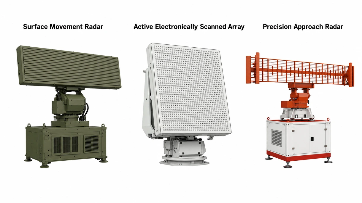 Detailed view of a solid-state AESA radar antenna array showing individual transceiver modules for precision aerospace signal processing.