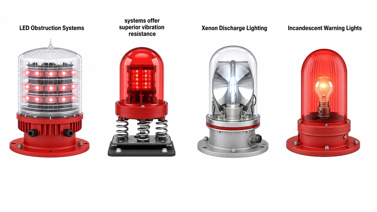 Close up of a weather sealed LED obstruction light showing the internal circuit board and optical grade Fresnel lens assembly.