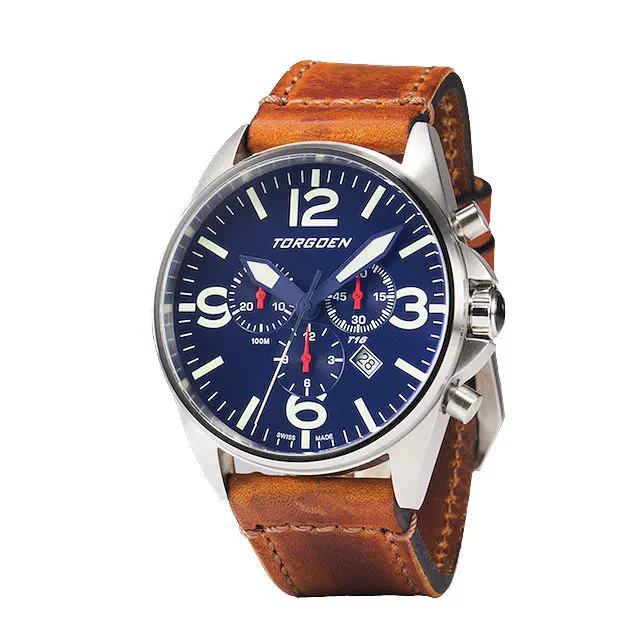 torgoen t16 stainless steel case men's chronograph watch