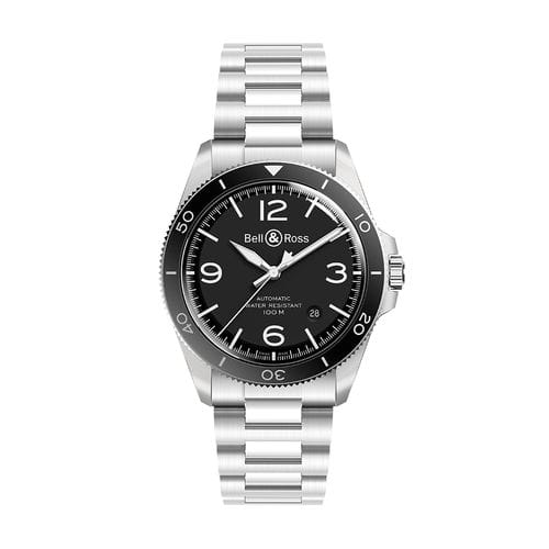 Aviator watch - BR V2-92 BLACK STEEL - BELL & ROSS - chronograph / self-winding