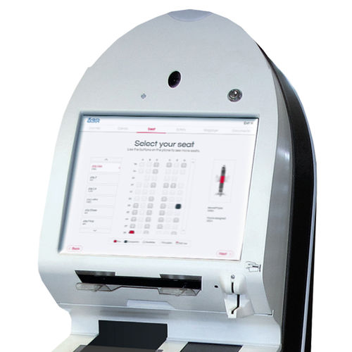 Chiosco self check-in con CUSS - ALISS - IER Blue Solutions - con stampante / con lettore di carte d'imbarco / con lettore di passaporti