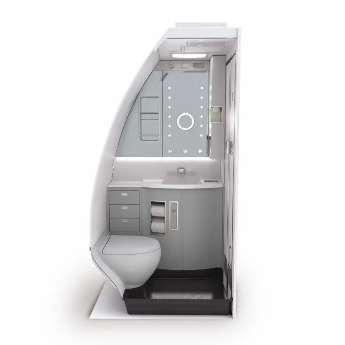 飛行機のトイレの灰皿 タッチレス水栓飛行機用トイレ - A350XWB - Safran Cabin