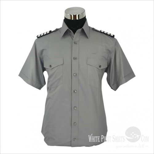 男性用ユニフォーム - Grey  - Whitepilotshirt.com - パイロット用 / コットン