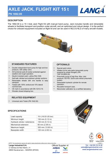 AXLE JACK. FLIGHT KIT 15 t PN 1692.00
