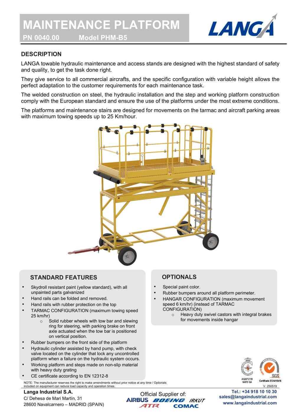 MAINTENANCE PLATFORM PN 0040.00 Model PHM-B5 - LANGA INDUSTRIAL