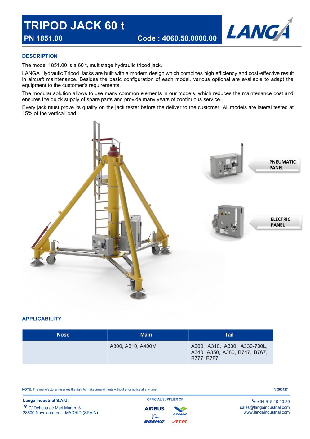 UNIV WB TRIPOD JACK 60 t PN 1851.00 - LANGA INDUSTRIAL