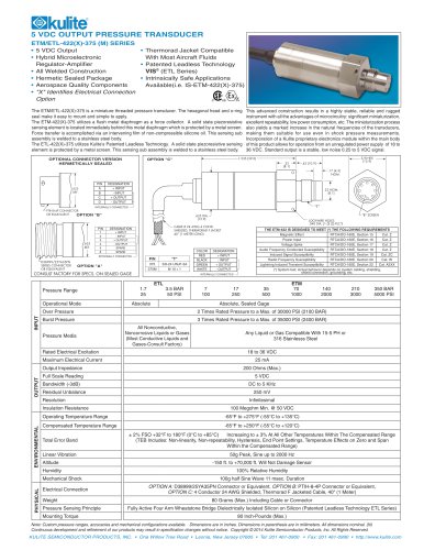 5 VDC OUTPUT PRESSURE TRANSDUCER ETM/ETL-422(X)-375 (M) SERIES