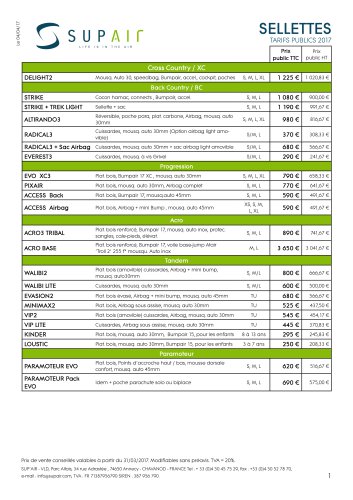 SELLETTES TARIFS PUBLICS 2017