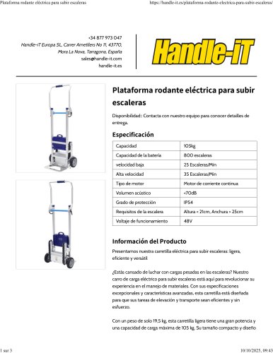 Plataforma rodante eléctrica para subir escaleras