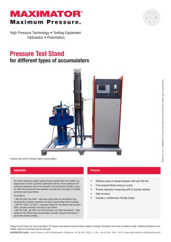 Product Information - Pressure Test Stand for different types of accumulators