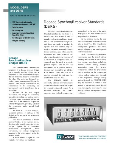 Decade Synchro/Resolver Standards (DSRS)