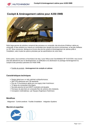 Cockpit & Aménagement cabine pour A350 XWB