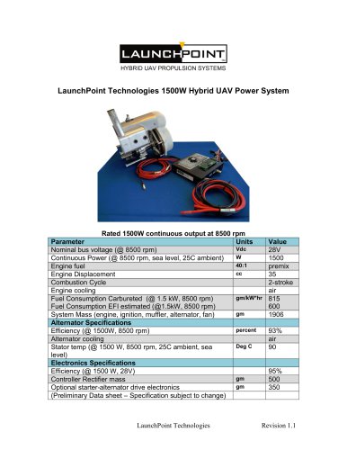 LaunchPoint Technologies 1500W Hybrid UAV Power System