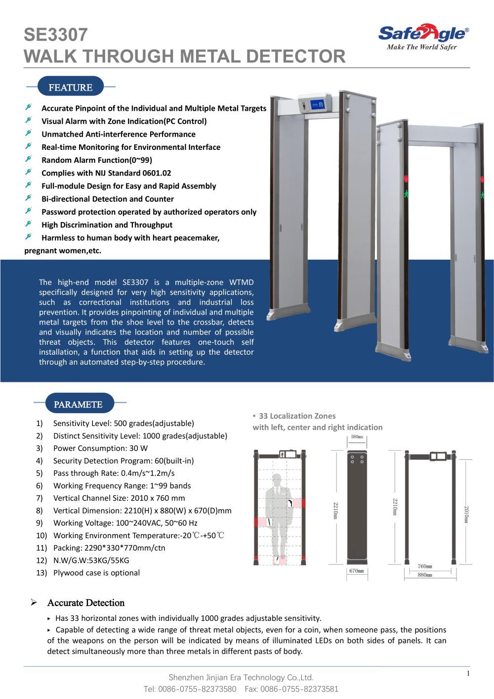SE3307 Walk Through Metal Detector Specification v.3 - Safeagle