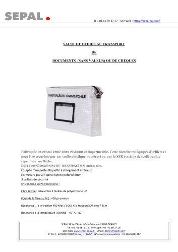 SACOCHE DEDIEE AU TRANSPORT DE DOCUMENTS (SANS VALEUR) OU DE CHEQUES