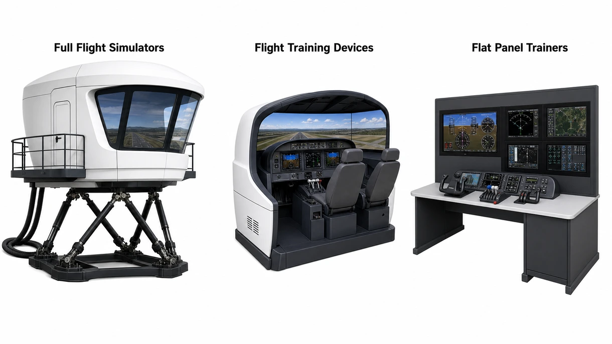 Detalhe técnico de um cockpit simulado apresentando ecrãs integrados de glass cockpit e interfaces táteis de controlo para o piloto.