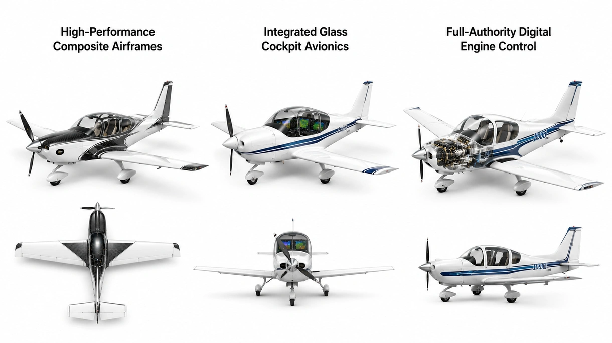 Vista detalhada de um ecrã de voo de alta resolução que mostra aviónicos integrados de cockpit digital e dados de visão sintética.