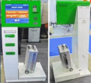 totem de check-in com leitor de cartões de embarque / com impressora / com leitor de passaportes / com leitor de códigos de barras